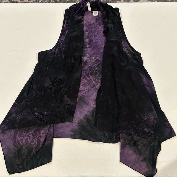 Vintage Whimsigoth Black Purple Vest Flocked Sheer Velvet Tie Dyed Roses L XL - Picture 11 of 14